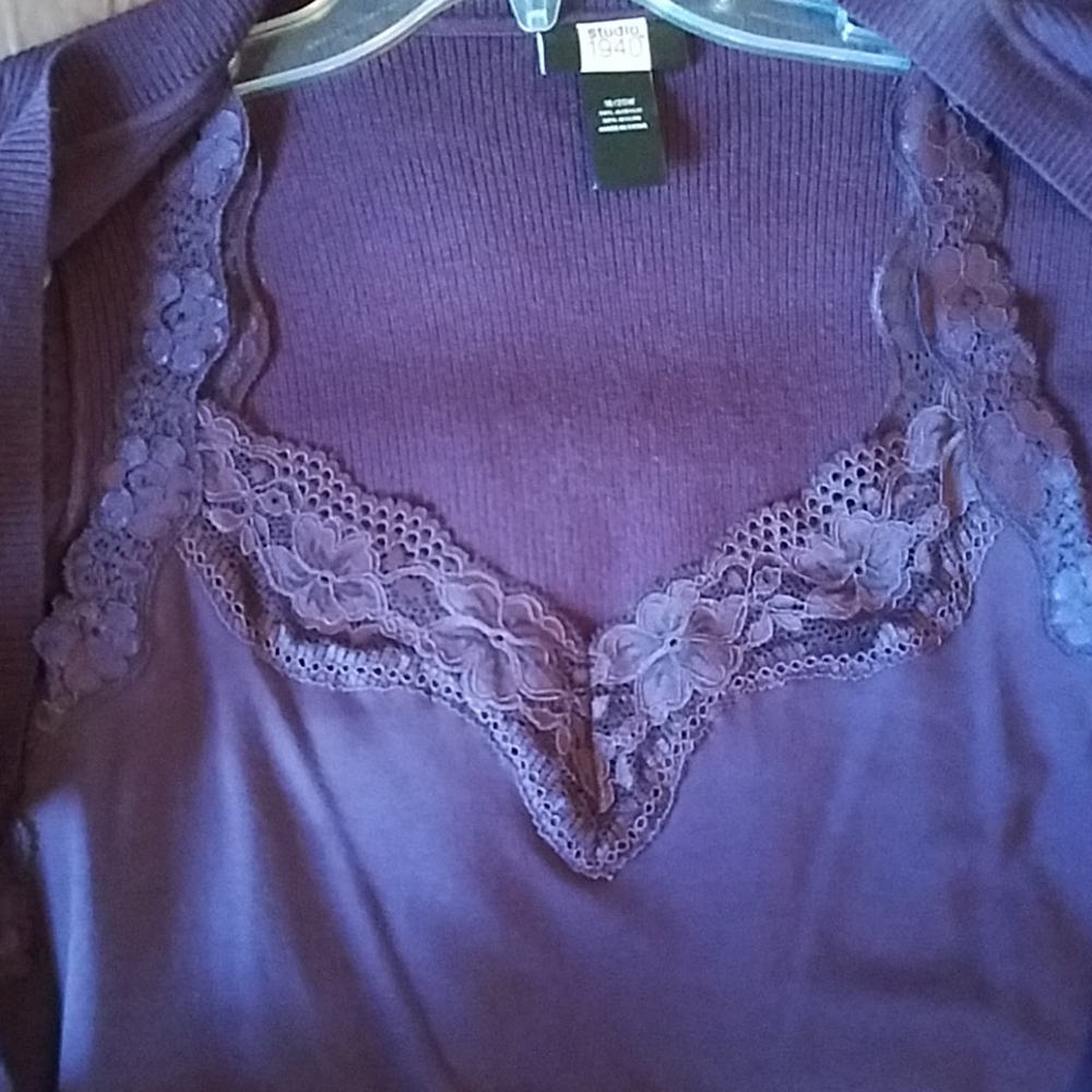 Lace Cami & Sweater in Plum